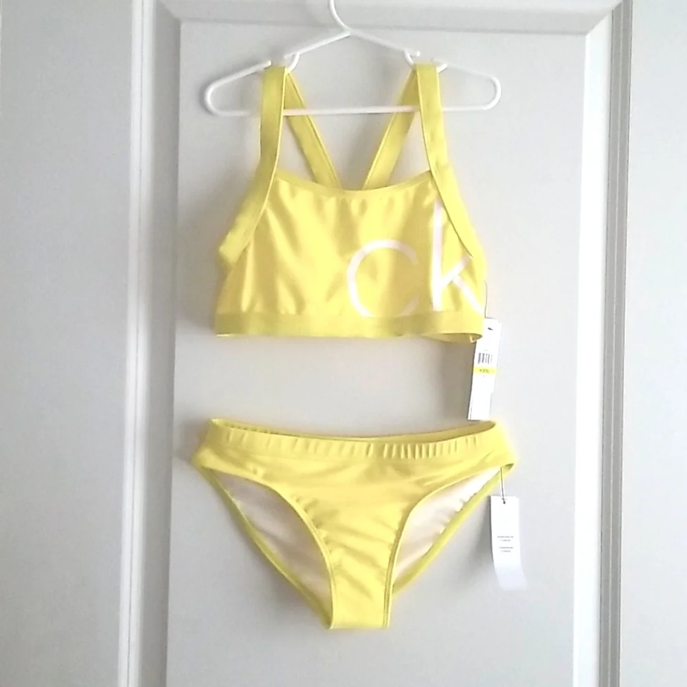 Calvin Klein Girls Swimsuit 2 Piece Bikini Yellow Size 8 - 10
